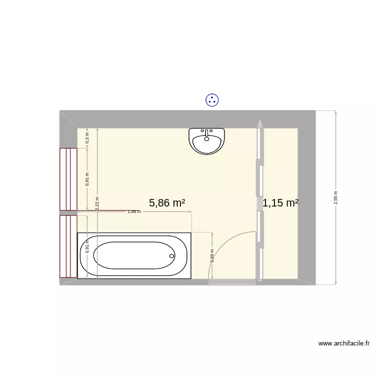 sdb. Plan de 2 pièces et 7 m²