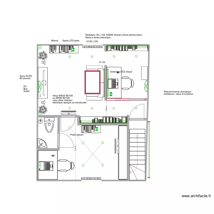 Salon et bureau 1 fenetre option passage cot&eacute; fen&ecirc;tre. Plan de 3  et 37 m²
