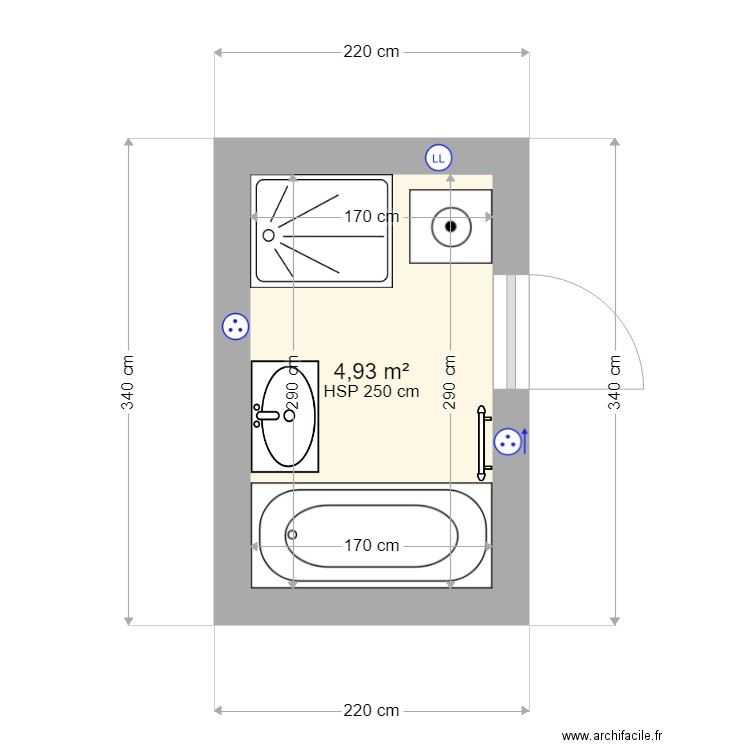 DUMONT SDB. Plan de 1 pièce et 5 m2