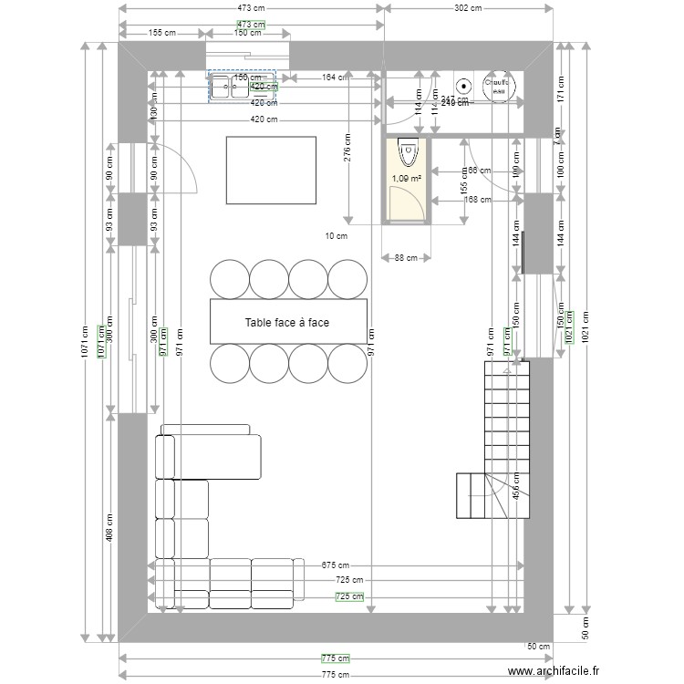 GRANGE FOSSE PROJET RDC. Plan de 1 pièce et 1 m2