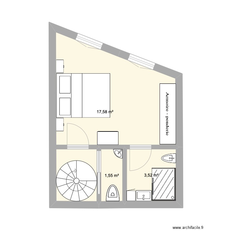 Steinbach Second Escalier. Plan de 3 pièces et 23 m2