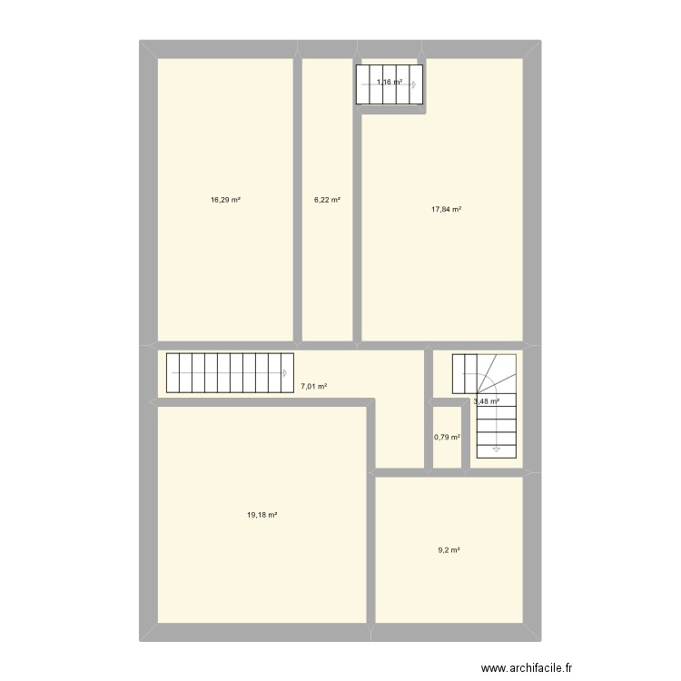 Gite II ~ 1er étage. Plan de 9 pièces et 81 m2