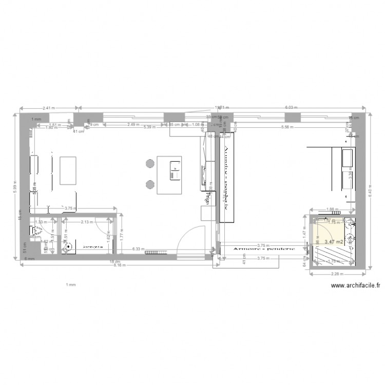 PASSY11. Plan de 1 pièce et 3 m2