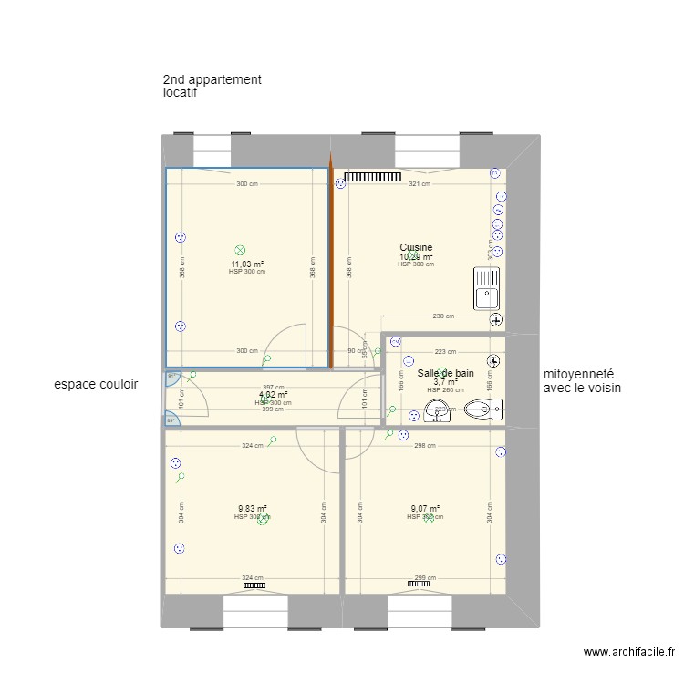 appartement nro 2. Plan de 6 pièces et 48 m2