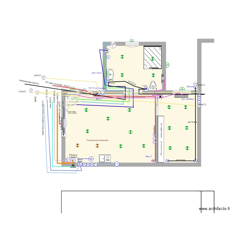 appartement T2 la ciotat Prises PC. Plan de 3 pièces et 32 m2