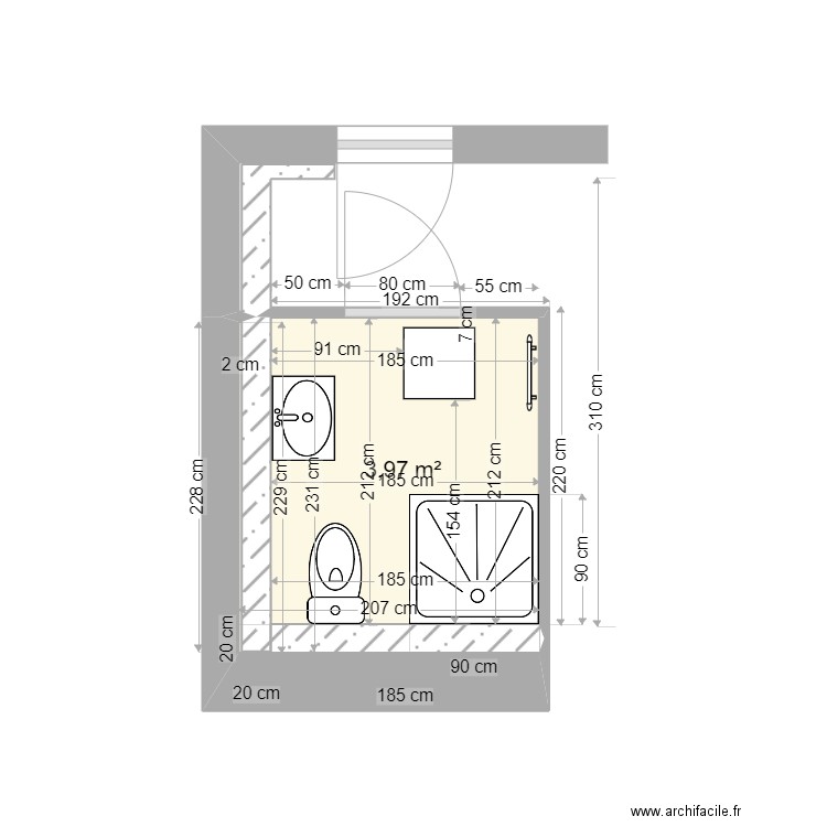 COURBET RDC Cloisonnement Salle de Bain STUDIO. Plan de 0 pièce et 0 m2