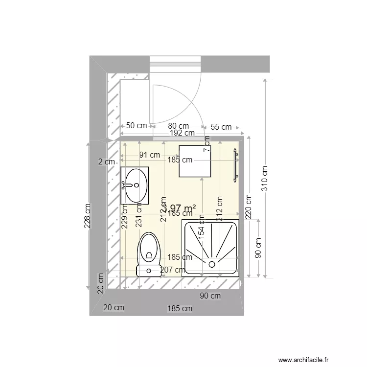 COURBET RDC Cloisonnement Salle de Bain STUDIO. Plan de COURBET RDC Cloisonnement Salle de Bain STUDIO. Plan de