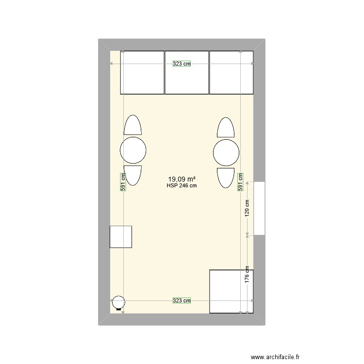 Salle de repos. Plan de 1 pièce et 19 m2