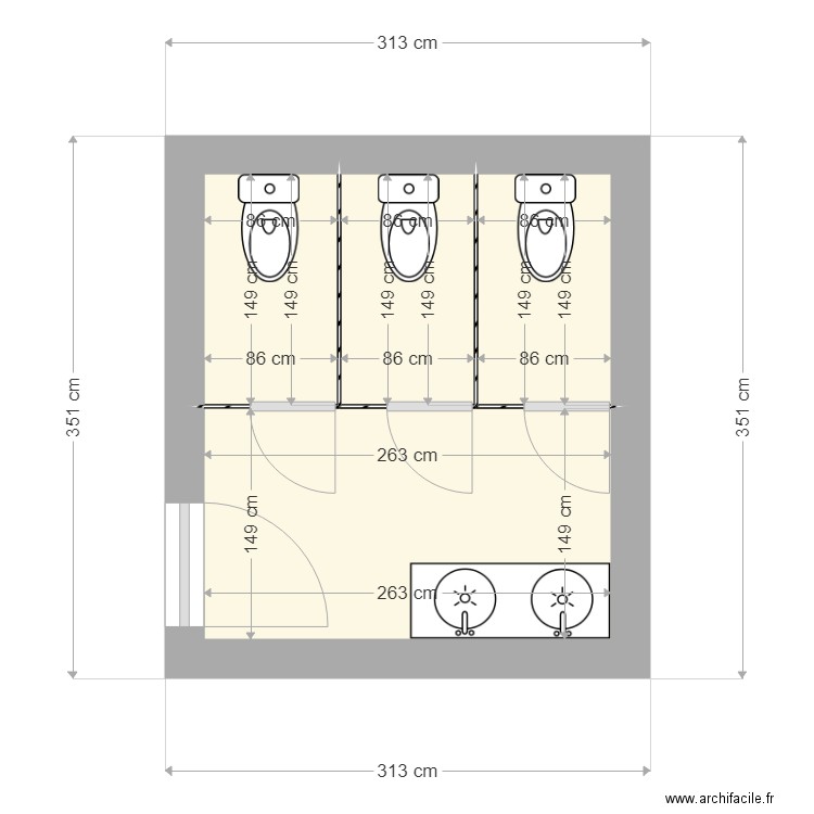 sanitaire lycée St Louis. Plan de 4 pièces et 8 m2