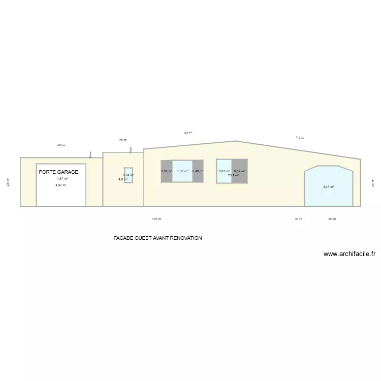 facade ouest avant r&eacute;novation. Plan de 