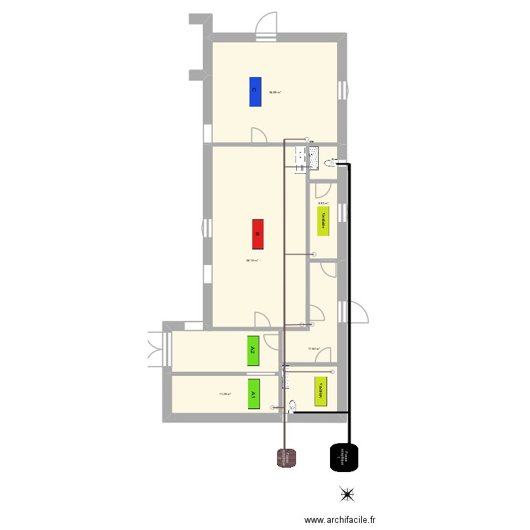 plan atelier maroc évacuation eaux usées. Plan de 5 pièces et 132 m2