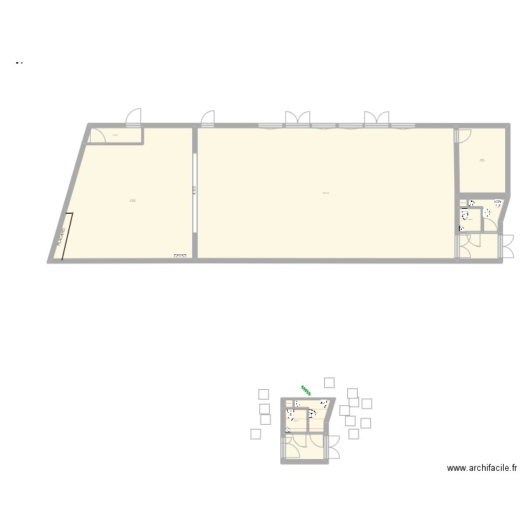 SALLE AMICALE vierge. Plan de 12 pièces et 220 m2