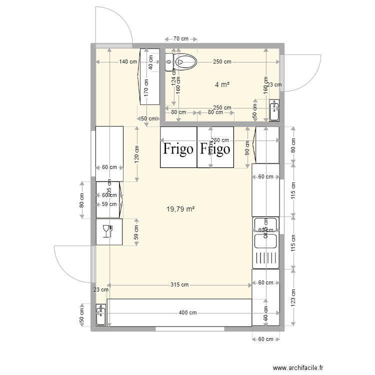 Petite cabane. Plan de 2 pièces et 24 m2