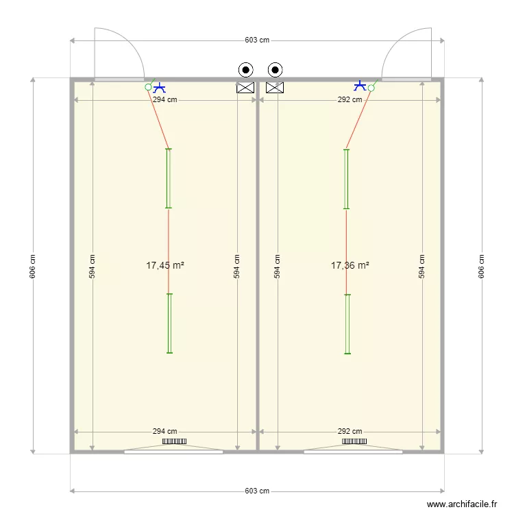 Guest classes avec cloison. Plan de 