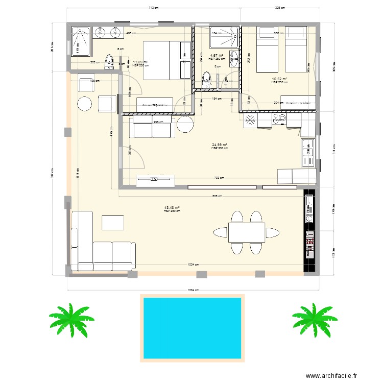 Plan Maison AMD. Plan de 5 pièces et 98 m2