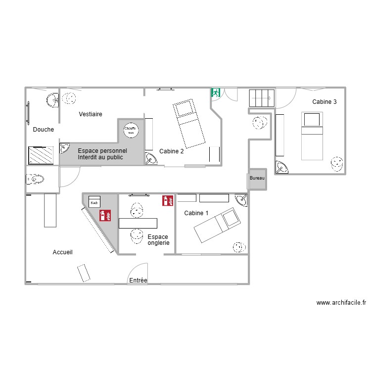 institut. Plan de 6 pièces et 76 m2