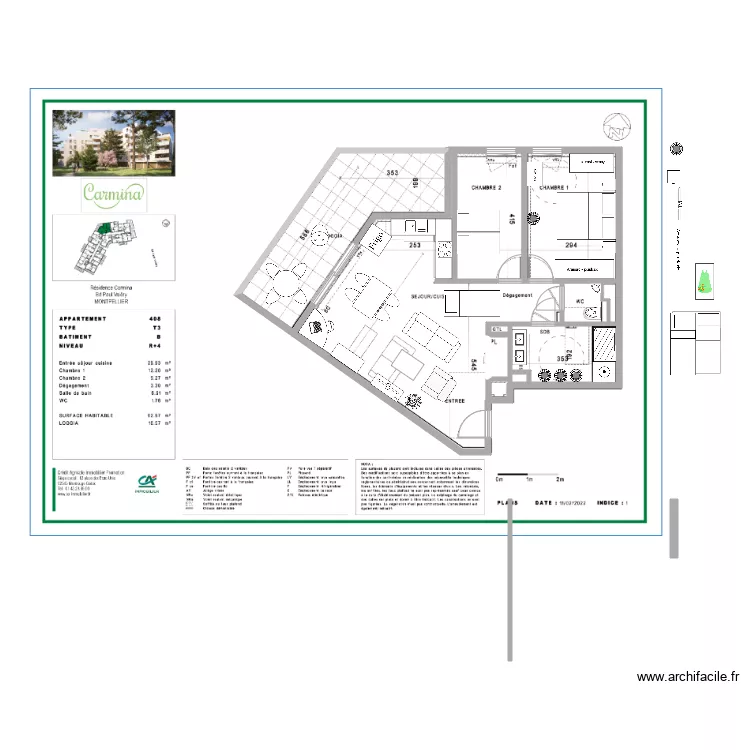 APPARTEMENT CARMINA T3. Plan de 