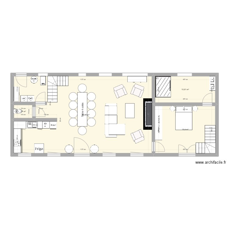 RDC Hambye. Plan de 4 pièces et 101 m2