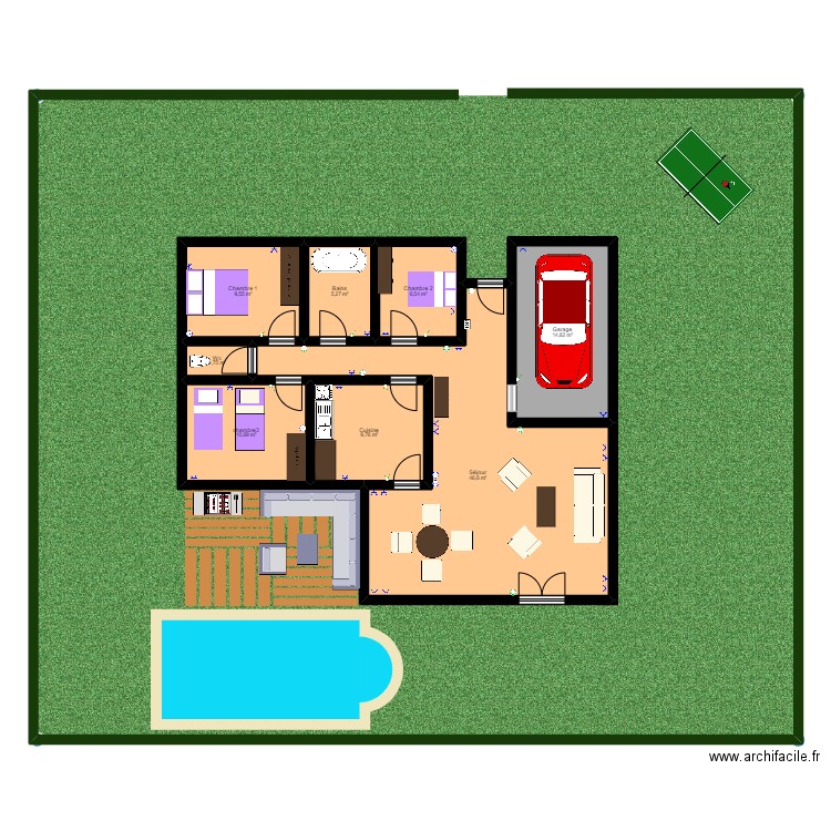 VILLA . Plan de 8 pièces et 105 m2