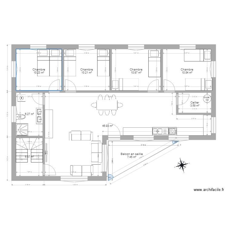 Maison Rectangulaire RDC. Plan de 0 pièce et 0 m2