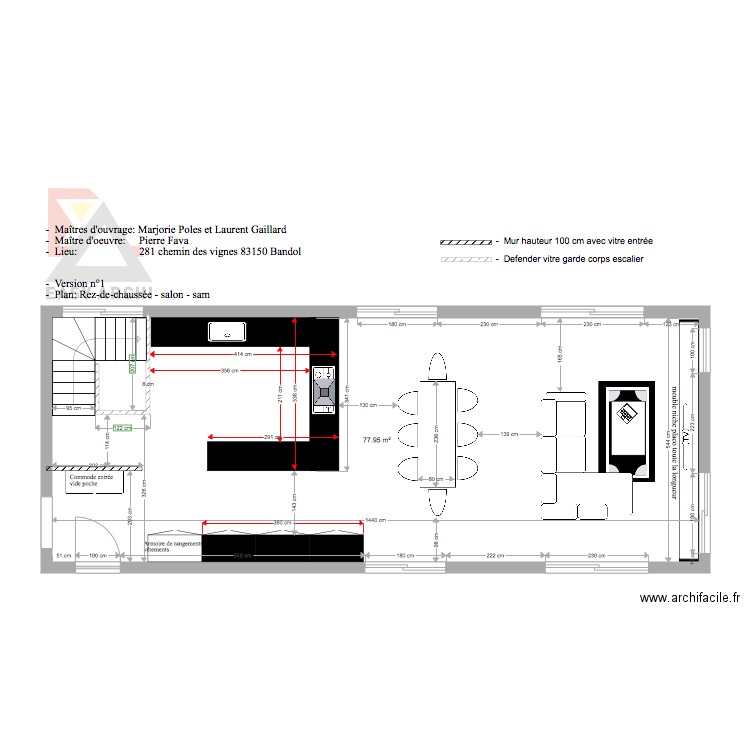 Plan cuisine salon projet Gaillard Poles. Plan de 0 pièce et 0 m2