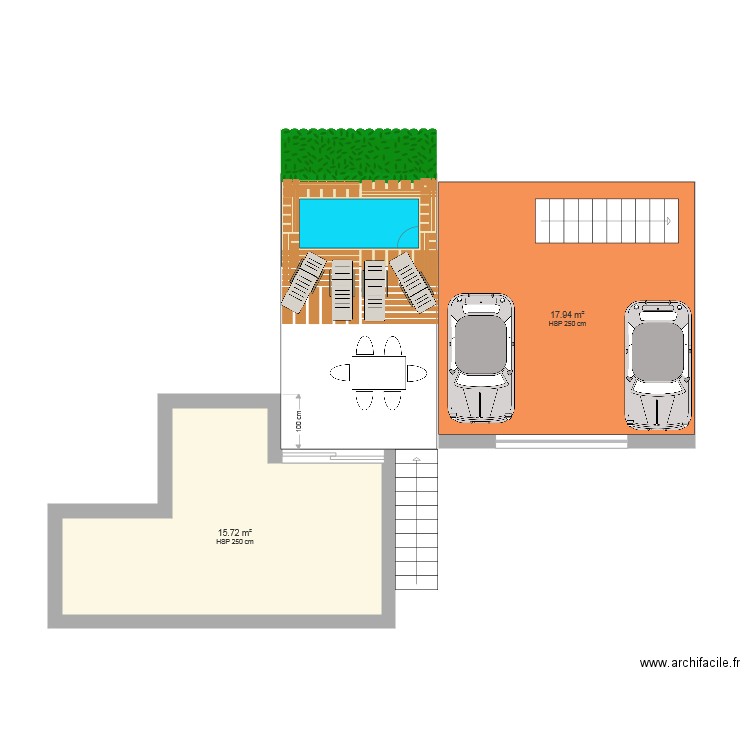 terrasse et garage. Plan de 0 pièce et 0 m2