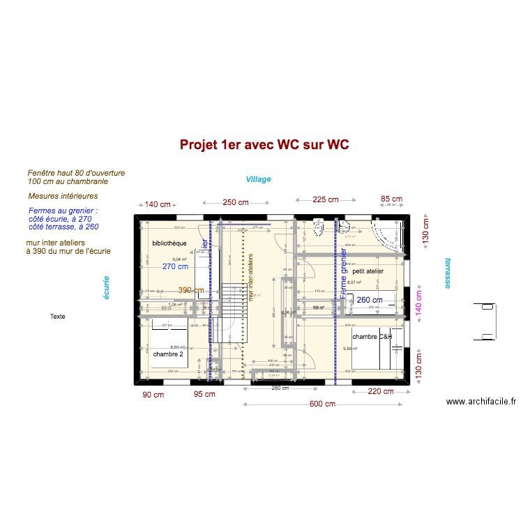 projet WC 1er étage . Plan de 0 pièce et 0 m2