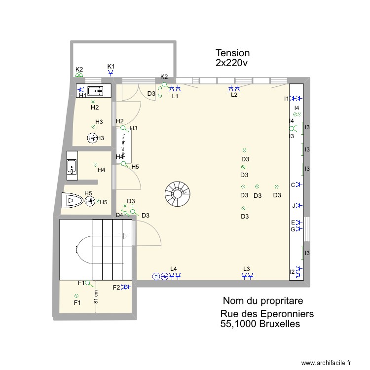 GRAND PLACE. Plan de 12 pièces et 57 m2