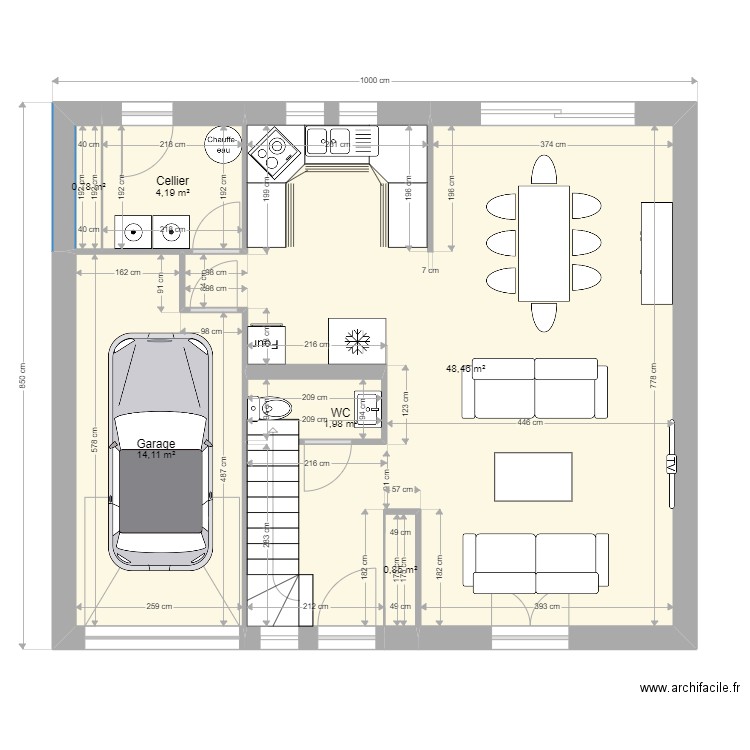 afonso anthony rdc. Plan de 6 pièces et 70 m2