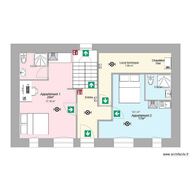 Nantes RDC Schéma évacuation. Plan de 0 pièce et 0 m2