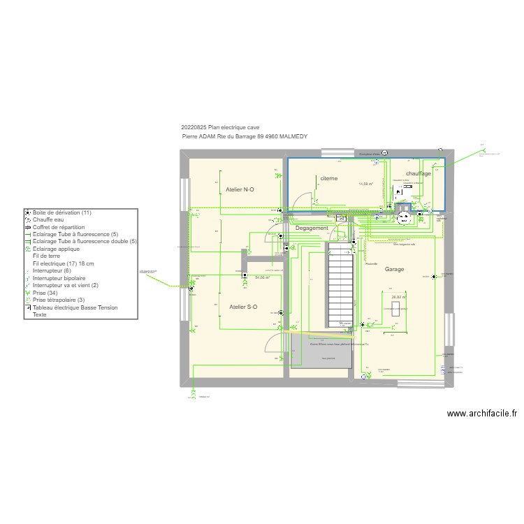 20220825  plan électrique cave avec câblage. Plan de 0 pièce et 0 m2