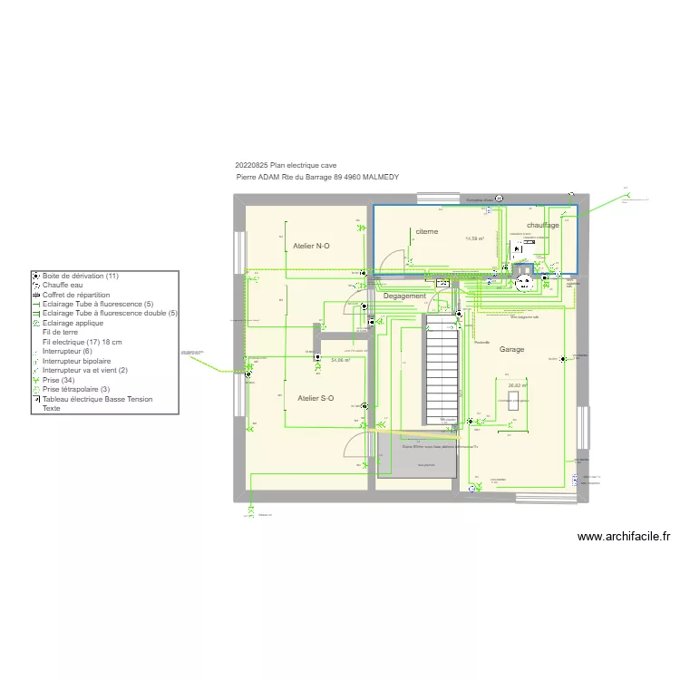 20220825  plan &eacute;lectrique cave avec c&acirc;blage. Plan de 