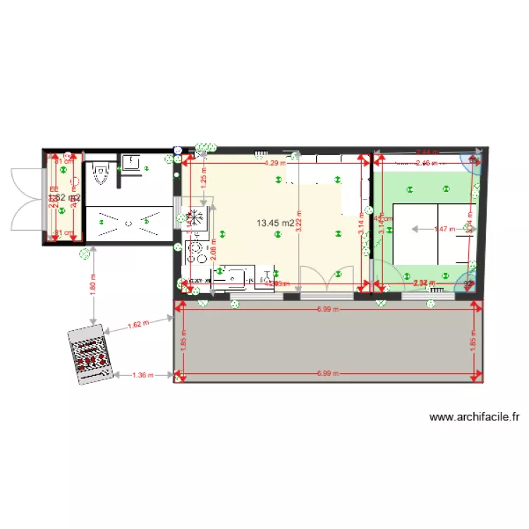 PETITE MAISON SDB GAUCHE AVEC COTES. Plan de 