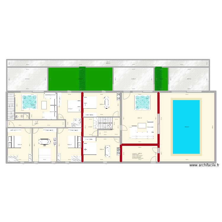 Gite 1. Plan de 34 pièces et 726 m2