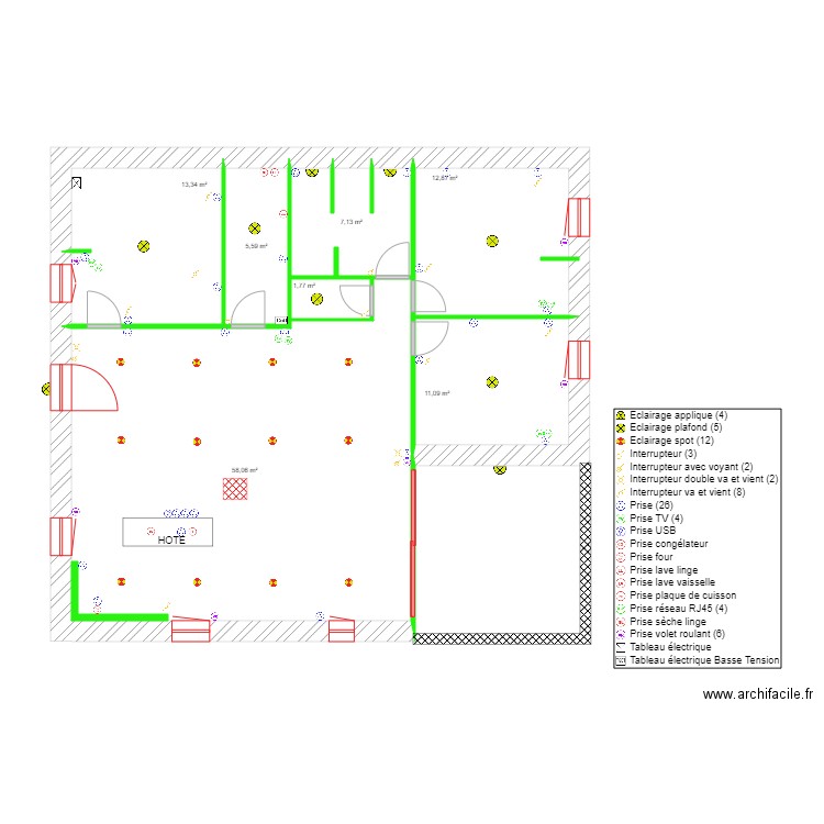 LUDO CANITROT. Plan de 7 pièces et 110 m2