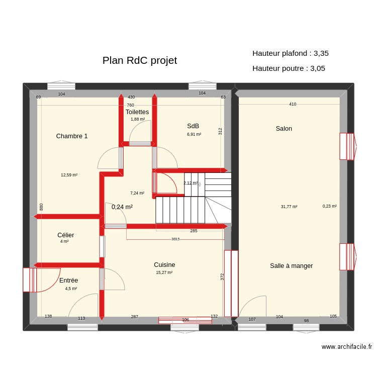 RDC projet. Plan de 11 pièces et 153 m2