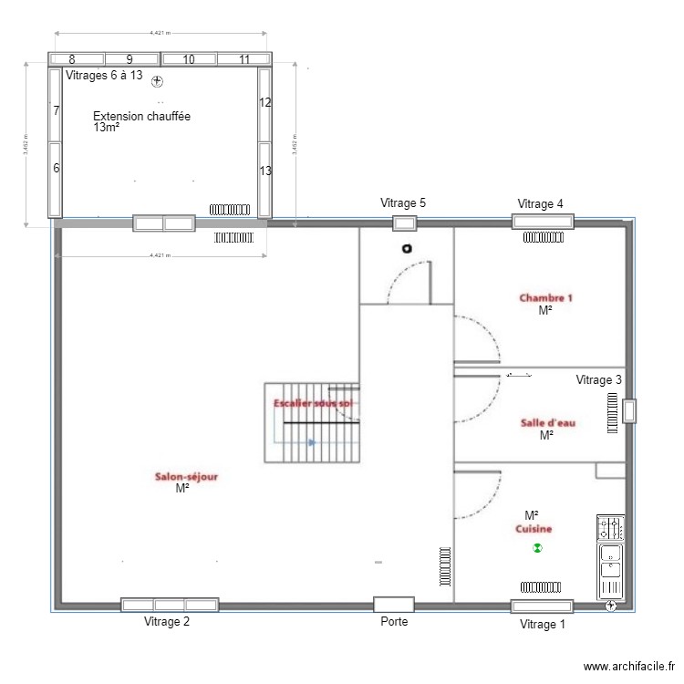 rdc touati. Plan de 1 pièce et 14 m2