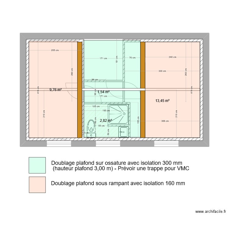 plan etage placo étage. Plan de 5 pièces et 62 m2