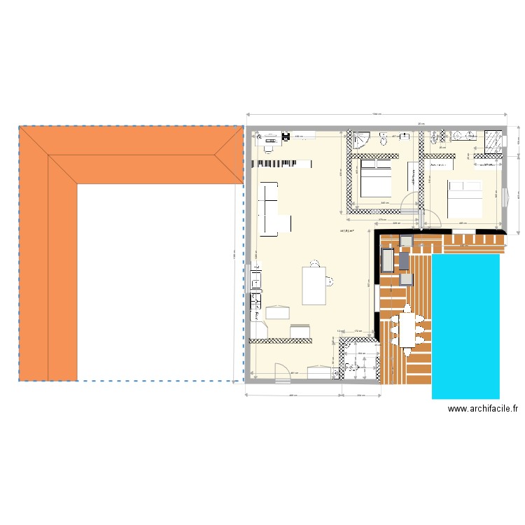 Maison individuelle en L. Plan de 0 pièce et 0 m2
