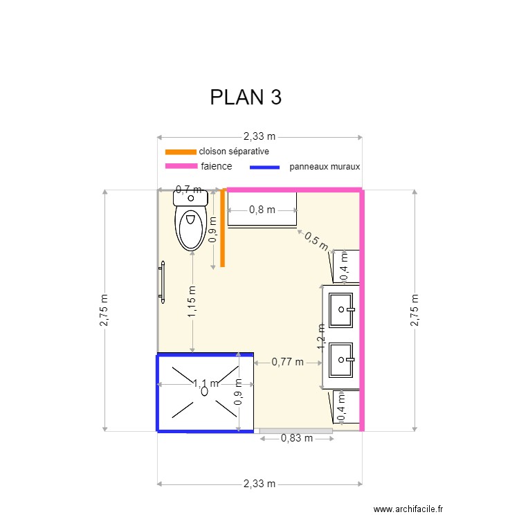 roguet 3 . Plan de 1 pièce et 6 m2