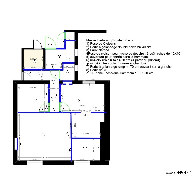 Master BedRoom (poste : Placo) 3. Plan de 1 pièce et 2 m2