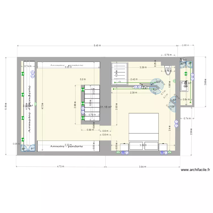 chambre parental. Plan de 