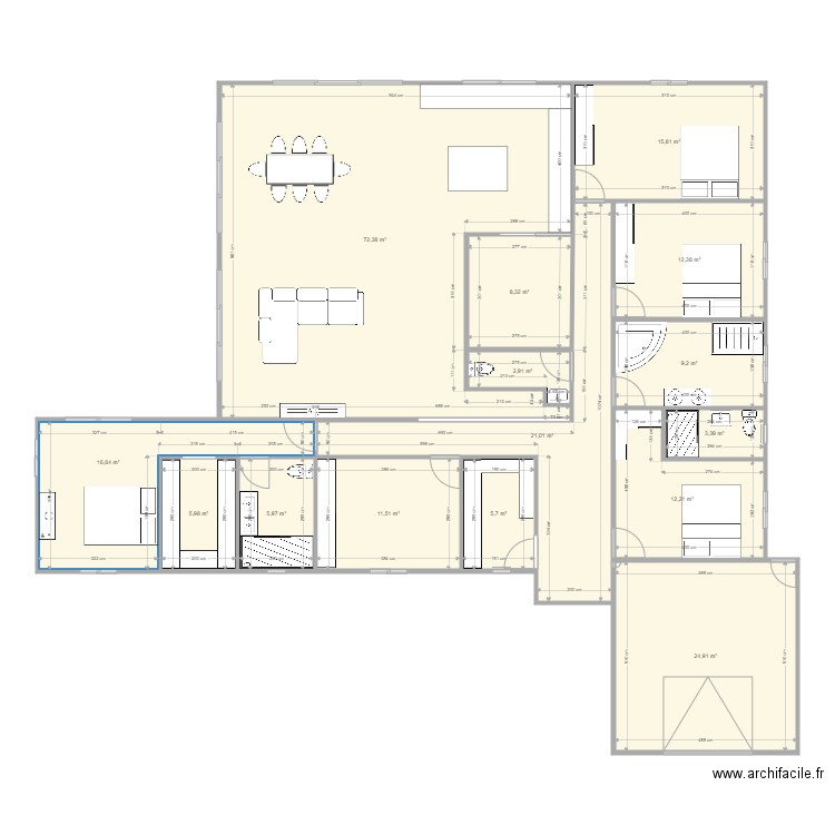 Maison Kerckhof Plain pied toilettes bougé. Plan de 15 pièces et 228 m2