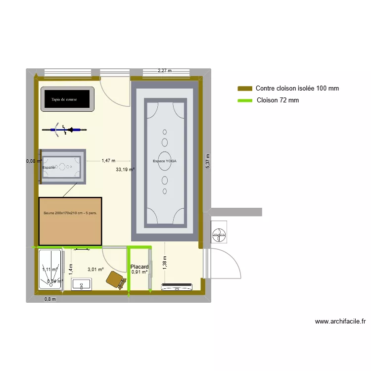 Doussard sport. Plan de 6 pièces et 38 m²