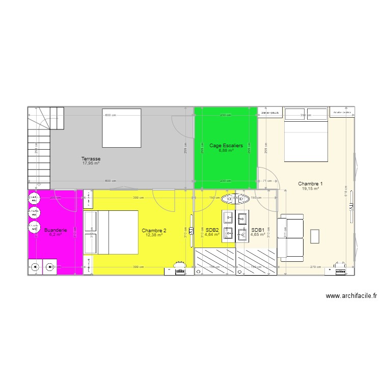 vallon amenagement r+2. Plan de 7 pièces et 72 m2