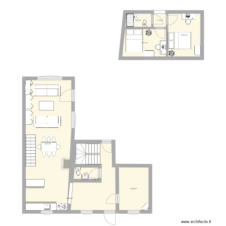 Saumur. Plan de 9 pièces et 88 m2
