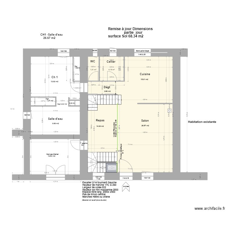 Remise à jour dimensions Fenetres nord*. Plan de 3 pièces et 69 m2
