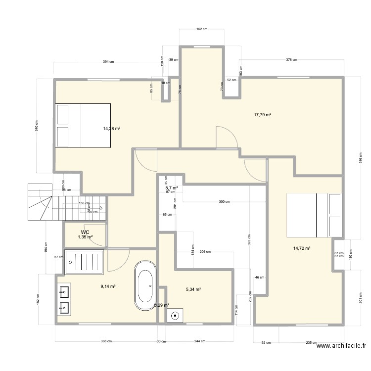 Pornichet1er version pb. Plan de 8 pièces et 72 m2