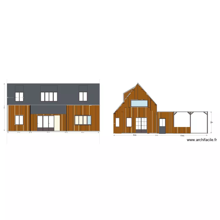 facade avec extension sud annexe. Plan de 