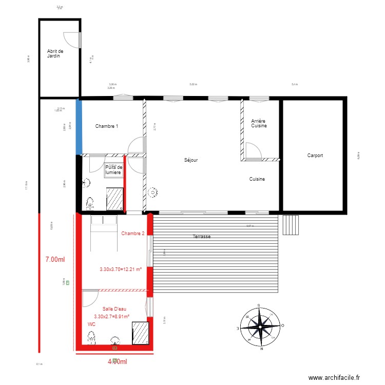 Lidy existant et Projet Nouveau . Plan de 6 pièces et 87 m2